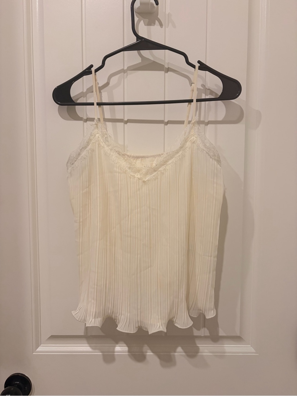 Lush Cream Pleated Lace-Trimmed Camisole